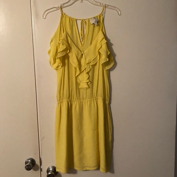 Anthropologie GREYLIN Yellow Ruffle Dress wPockets - Picture 2 of 8